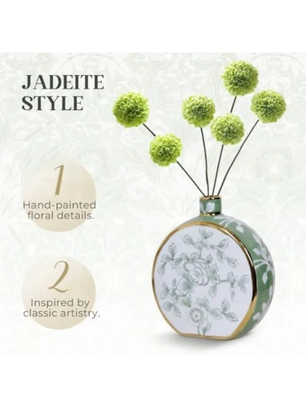 Chic Dual-Sided Floral Ceramic Vase with Gold Trim - Hand-Painted Home Decor
